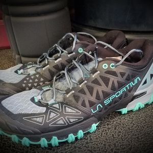 La Sportiva Women's Bushido II Trail Running Shoes, Slate/Aqua, Women's size 9.5